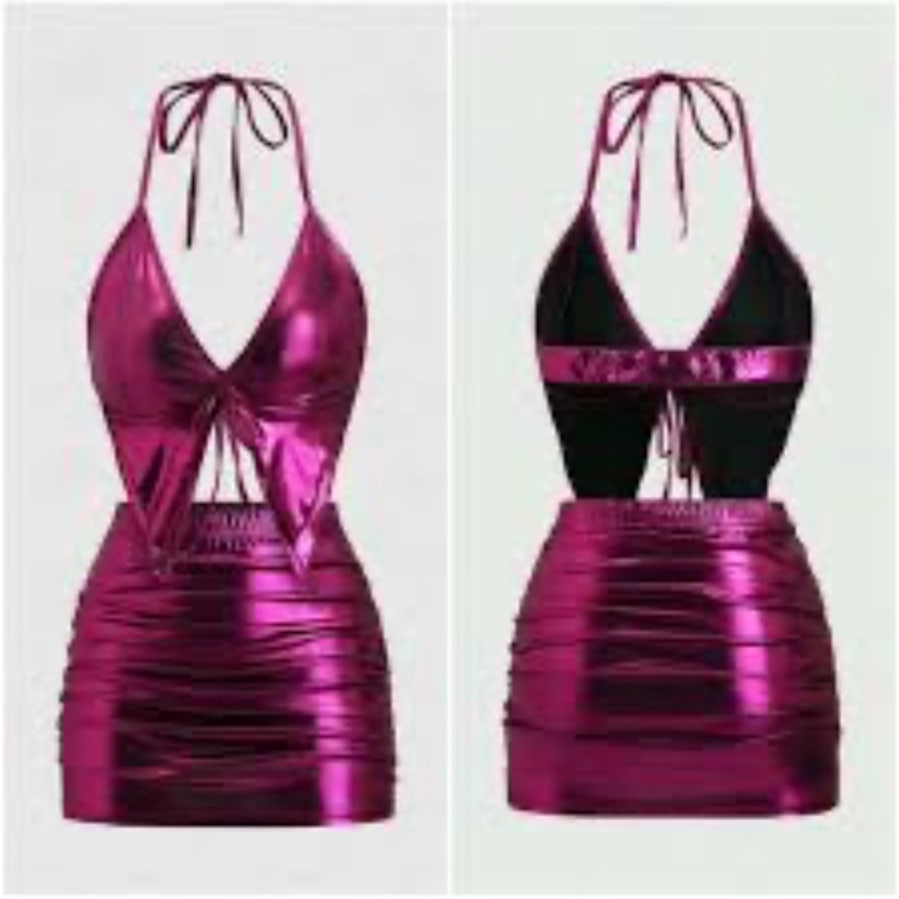 SHEIN Shimmering Fuchsia Halter Mini Dress